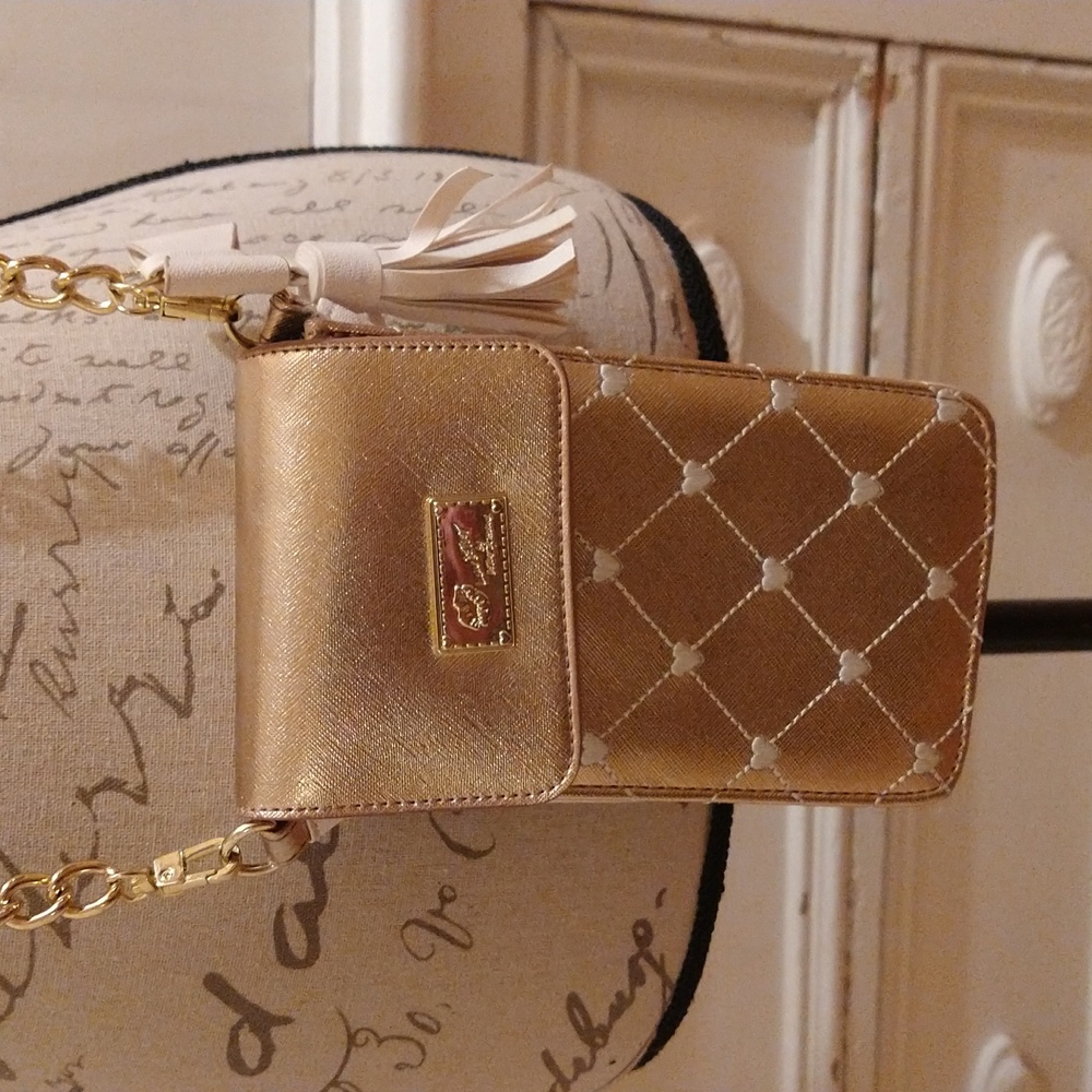 Betsey Johnson mini crossbody/clutch gold/cream bag
